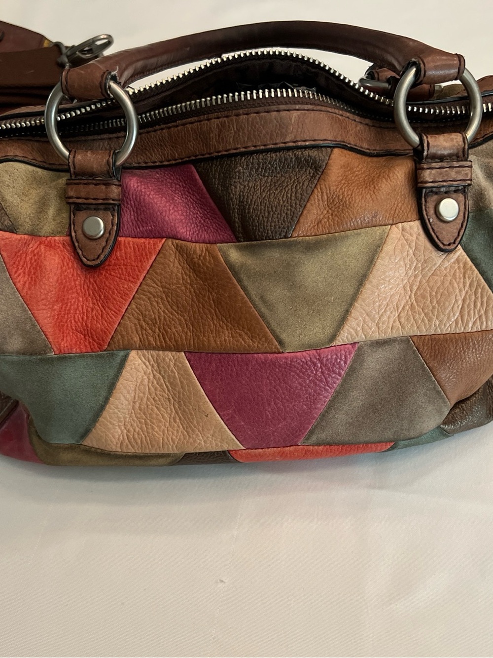 Fossil Multicolor Patchwork Leather Satchel - Brown Multi - Picture 6 of 15